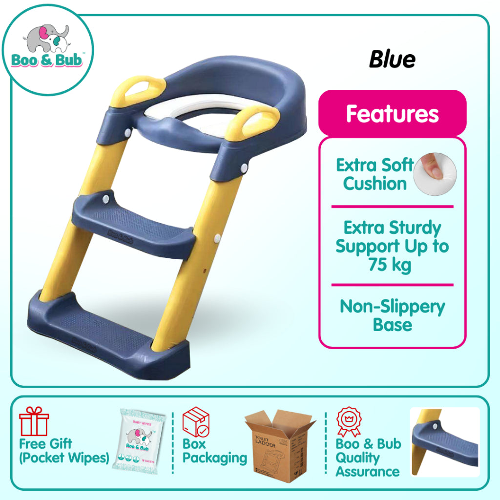 Kids Foldable Soft-Padded Cushion Toilet Training Seat With Anti-Slip Step Ladder | Potty Urinal stool training - Boo & Bub