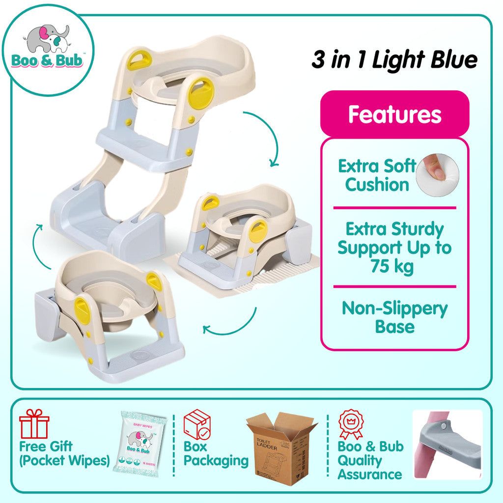Kids Foldable Soft-Padded Cushion Toilet Training Seat With Anti-Slip Step Ladder | Potty Urinal stool training - Boo & Bub