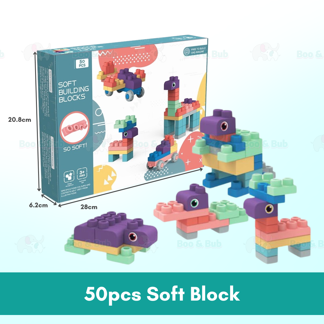 Baby 3D Soft Plastic Big Size Building Blocks | DIY Compatible Rubber Brick Early Educational Teethers Bricks - Boo & Bub