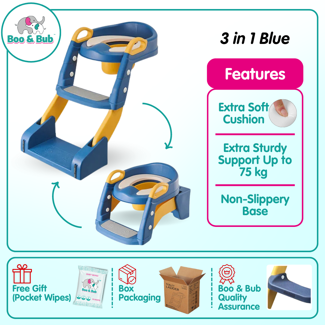 Kids Foldable Soft-Padded Cushion Toilet Training Seat With Anti-Slip Step Ladder | Potty Urinal stool training - Boo & Bub