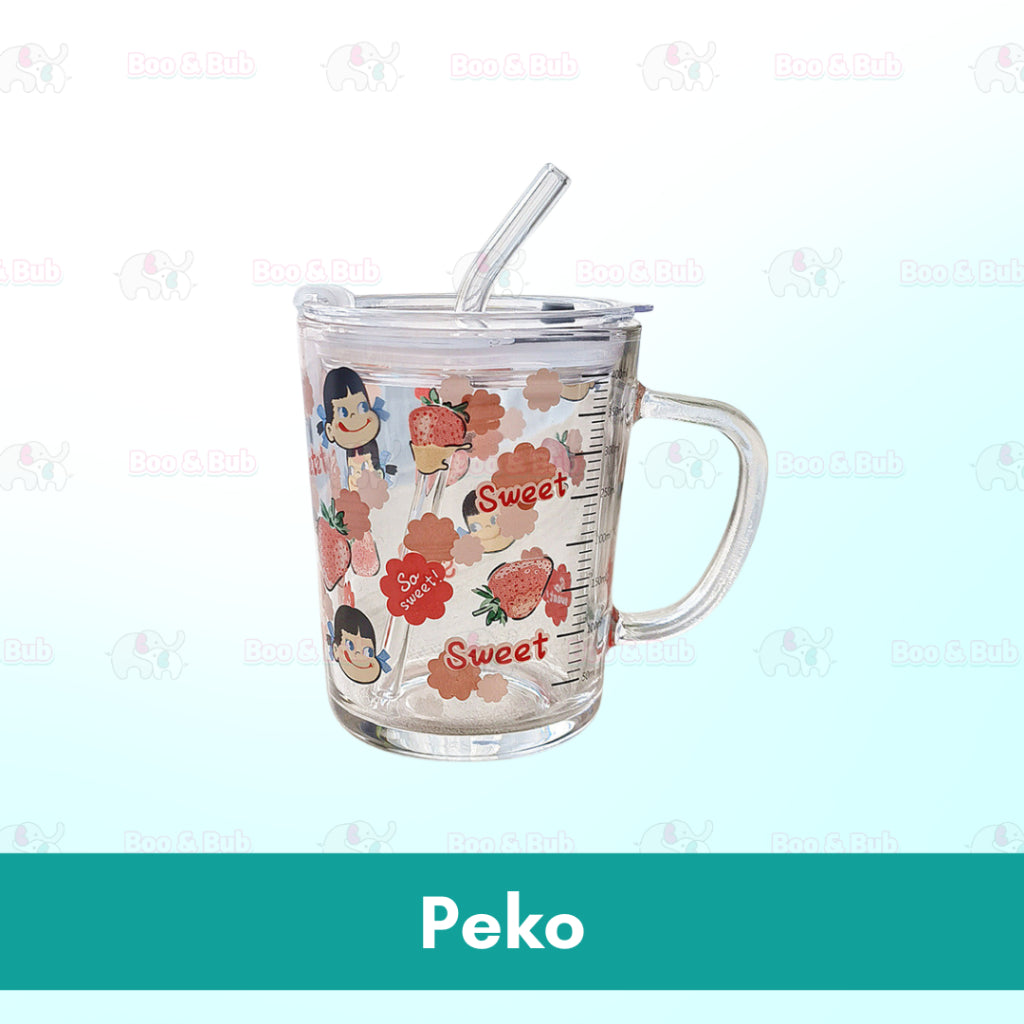 400ml Milk Cup with Cover Silicone straw | Training Glass Mug Baby Dinosaur Unicorn Water Bottle Heat-Resistant - Boo & Bub