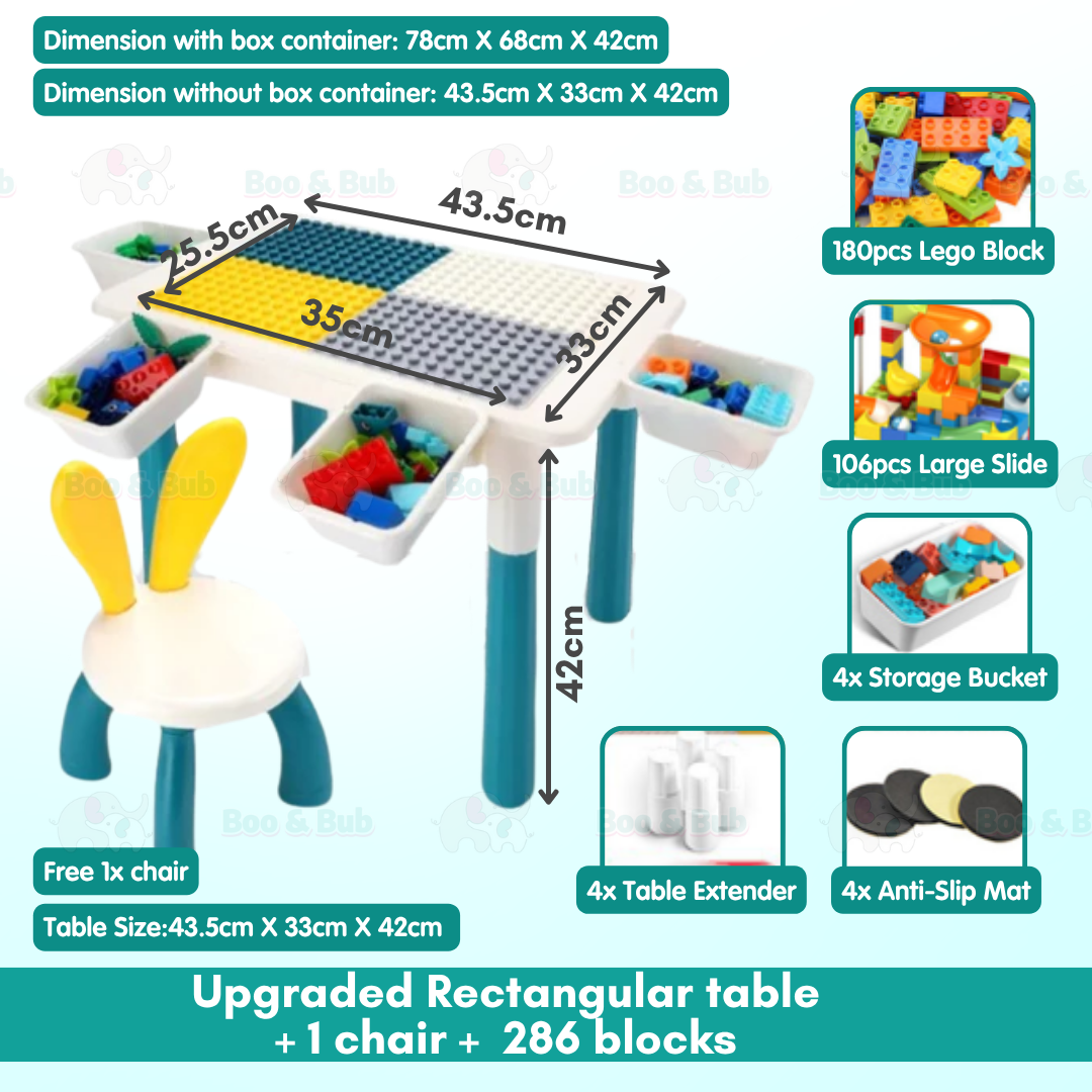 Multi-Function Children Building Blocks Table | Learning Playing Study Drawing Compatible Duplo Kids Desk - Boo & Bub