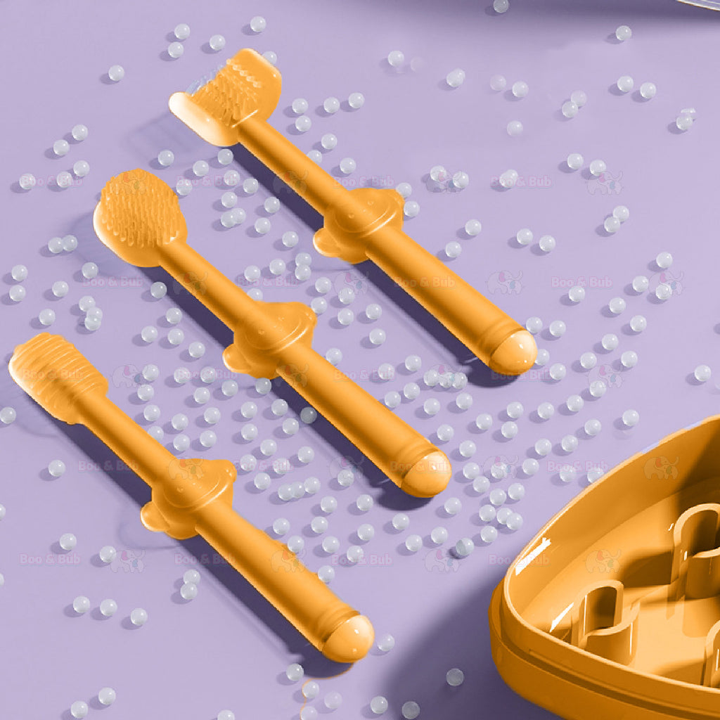 Boo & Bub 3 in 1 Silicone Baby Toothbrush Cup set Infant Oral Care Tongue Cleaner Baby Soft Toothbrush berus gigi baby - Boo & Bub