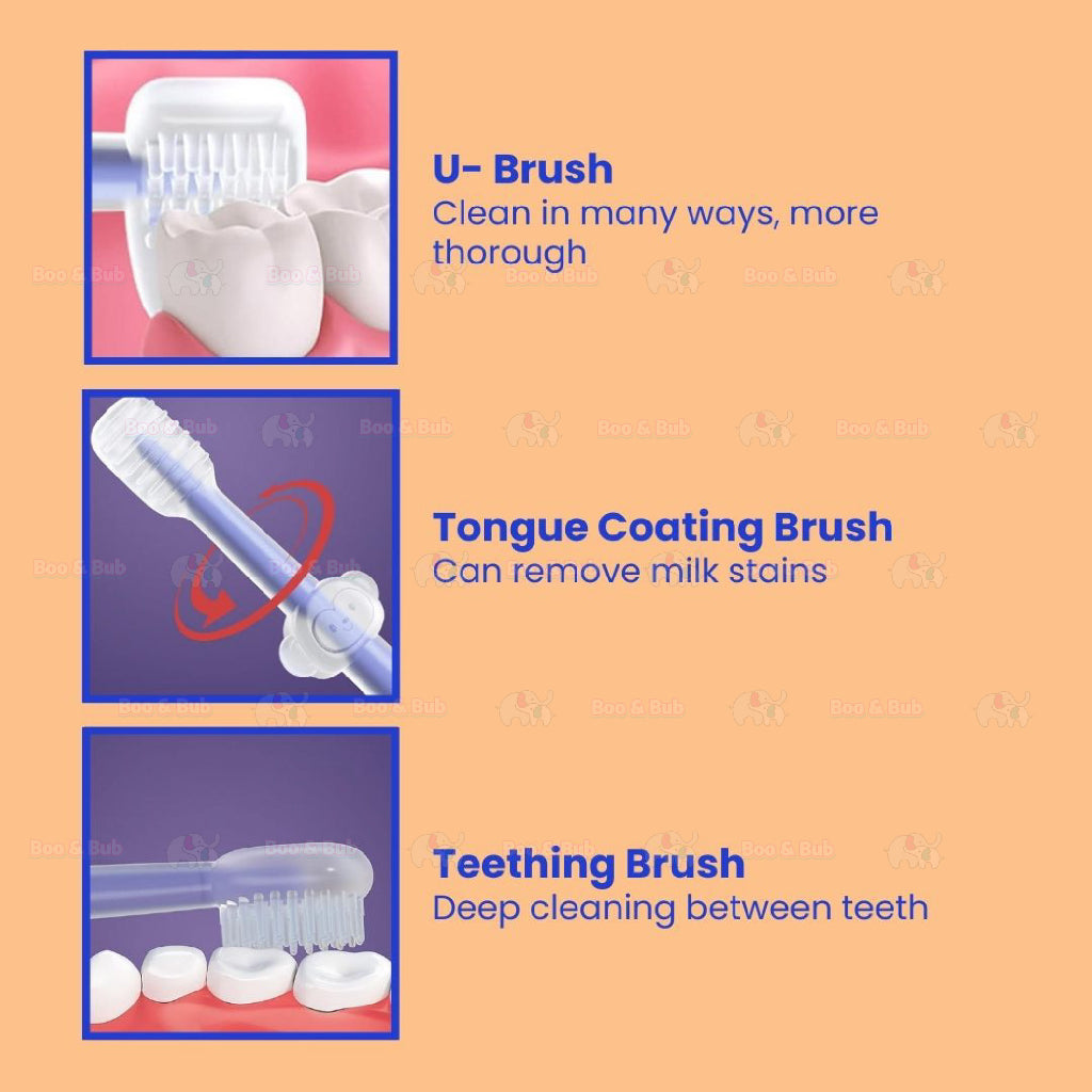 Boo & Bub 3 in 1 Silicone Baby Toothbrush Cup set Infant Oral Care Tongue Cleaner Baby Soft Toothbrush berus gigi baby - Boo & Bub