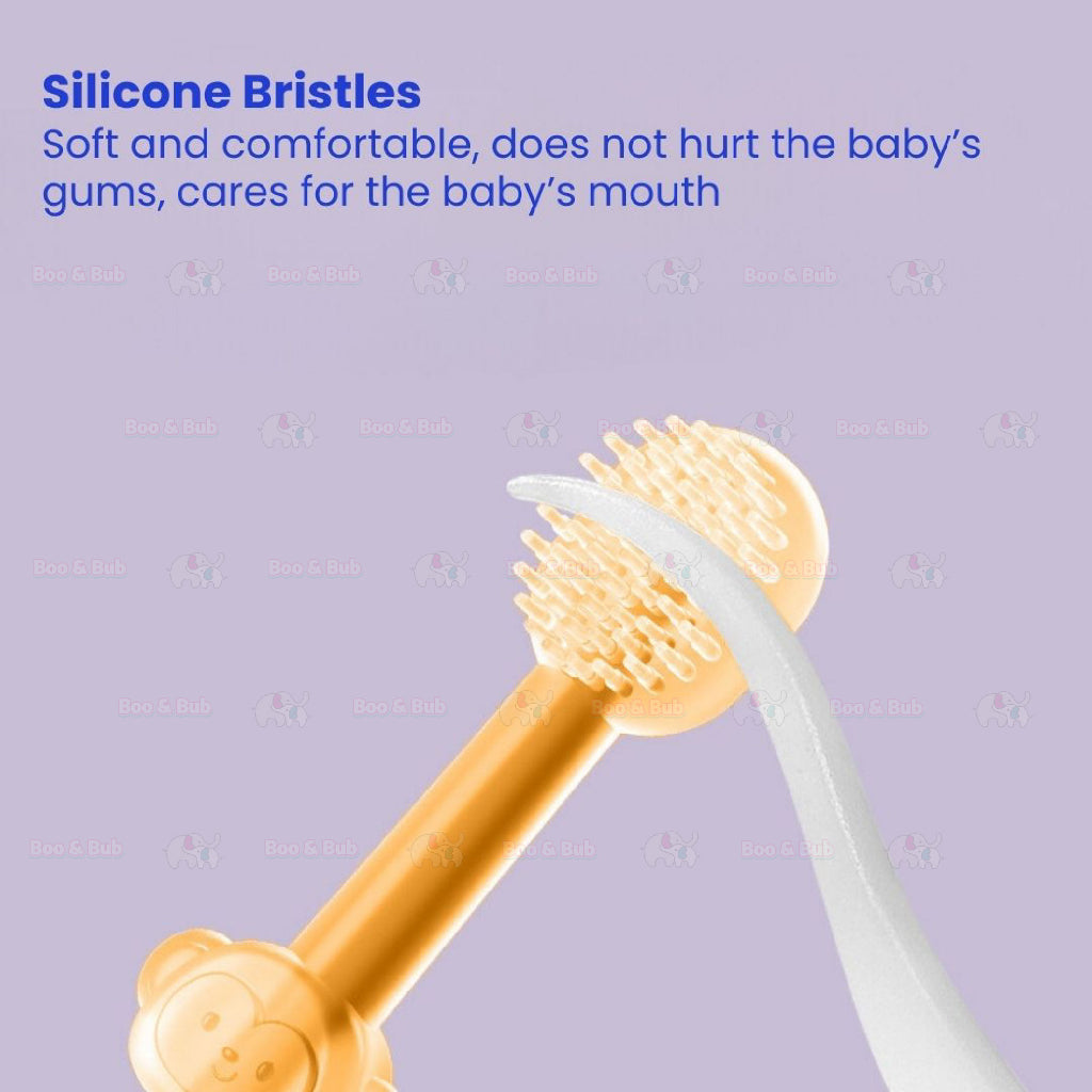 Boo & Bub 3 in 1 Silicone Baby Toothbrush Cup set Infant Oral Care Tongue Cleaner Baby Soft Toothbrush berus gigi baby - Boo & Bub