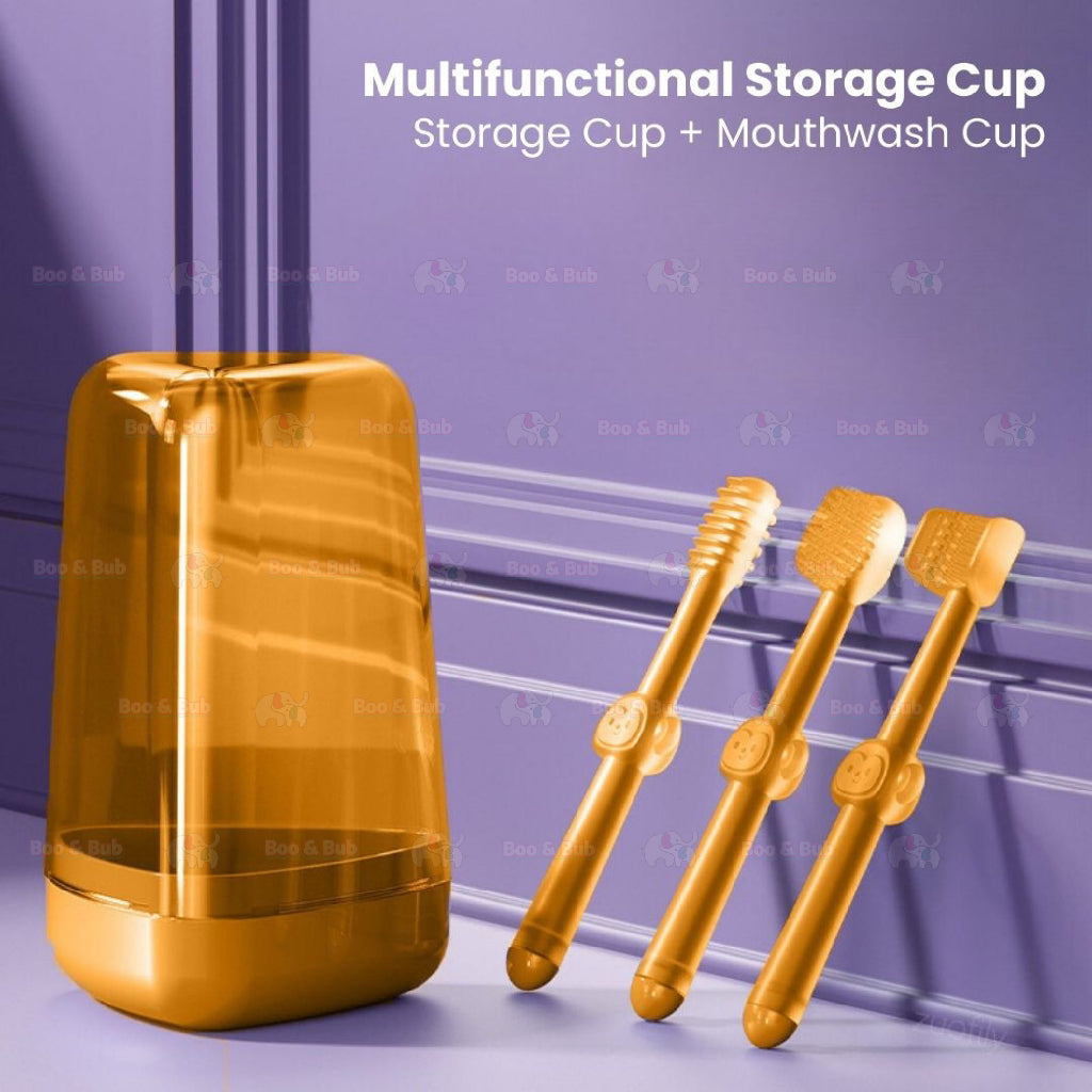 Boo & Bub 3 in 1 Silicone Baby Toothbrush Cup set Infant Oral Care Tongue Cleaner Baby Soft Toothbrush berus gigi baby - Boo & Bub