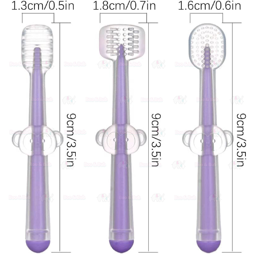 Boo & Bub 3 in 1 Silicone Baby Toothbrush Cup set Infant Oral Care Tongue Cleaner Baby Soft Toothbrush berus gigi baby - Boo & Bub