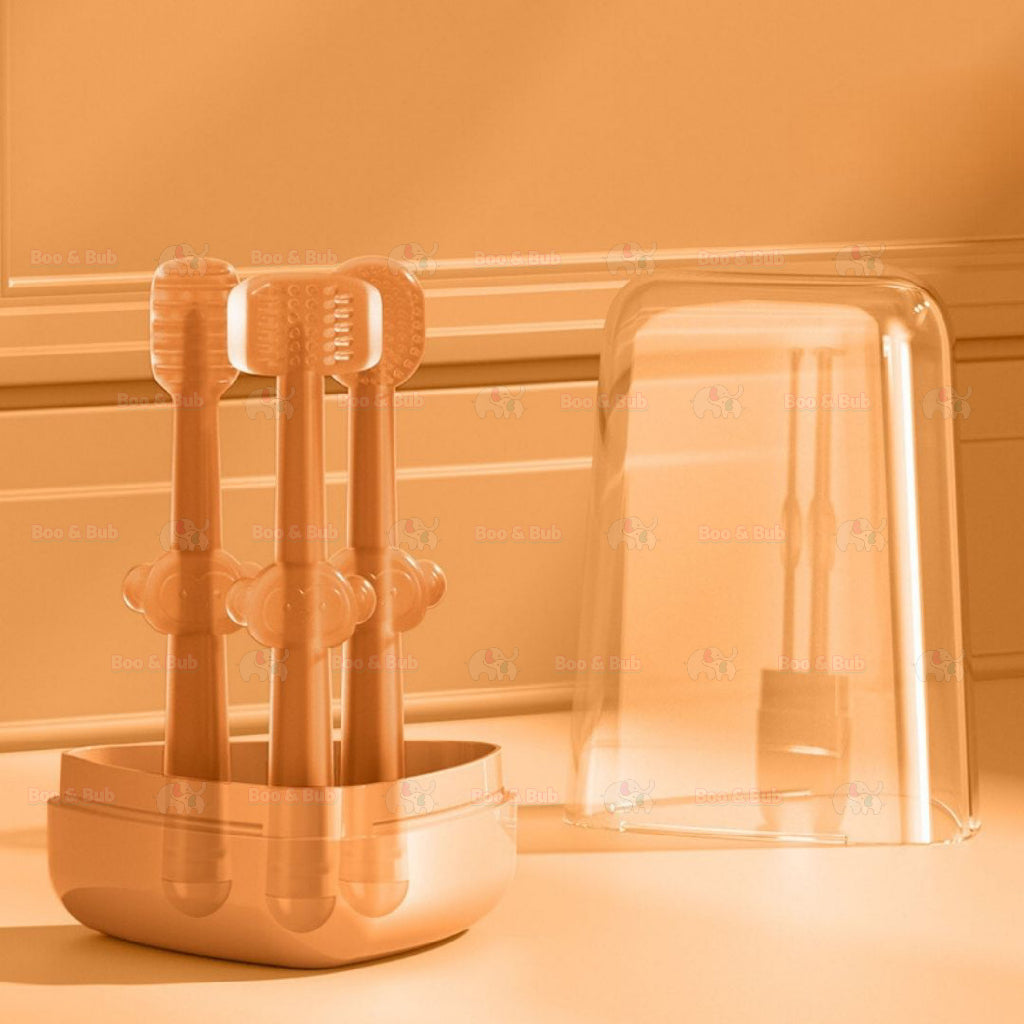 Boo & Bub 3 in 1 Silicone Baby Toothbrush Cup set Infant Oral Care Tongue Cleaner Baby Soft Toothbrush berus gigi baby - Boo & Bub