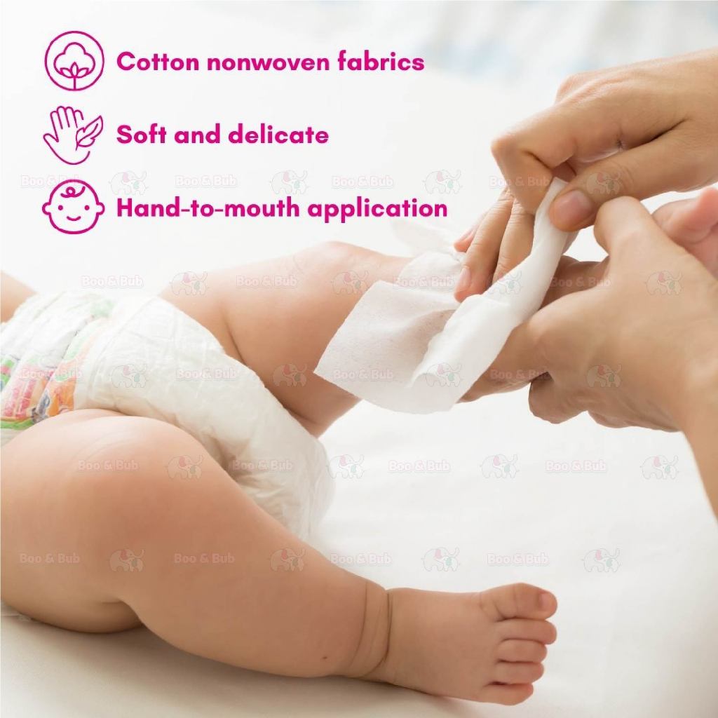 Boo&Bub 3x80pcs Baby Hand Mouth Wipes / Wet Tissue | Alcohol-free, paraben-free, fragrance-free wipe - Boo & Bub