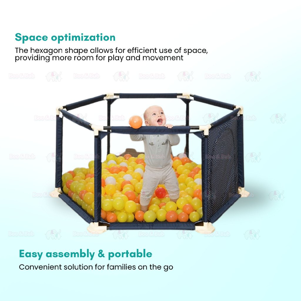 Boo&Bub Foldable Hexagon Playpen Playground Kids Indoor Baby Play Fence Kids Safety Play Yard Pagar Kanak Mainan Playpen - Boo & Bub