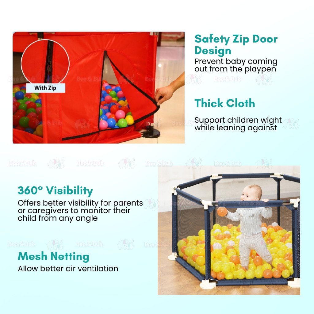 Boo&Bub Foldable Hexagon Playpen Playground Kids Indoor Baby Play Fence Kids Safety Play Yard Pagar Kanak Mainan Playpen - Boo & Bub