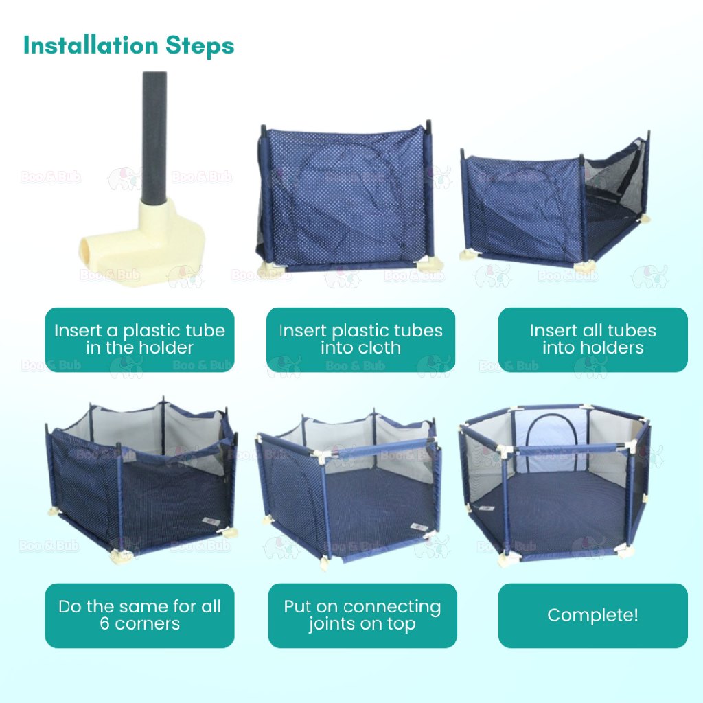 Boo&Bub Foldable Hexagon Playpen Playground Kids Indoor Baby Play Fence Kids Safety Play Yard Pagar Kanak Mainan Playpen - Boo & Bub