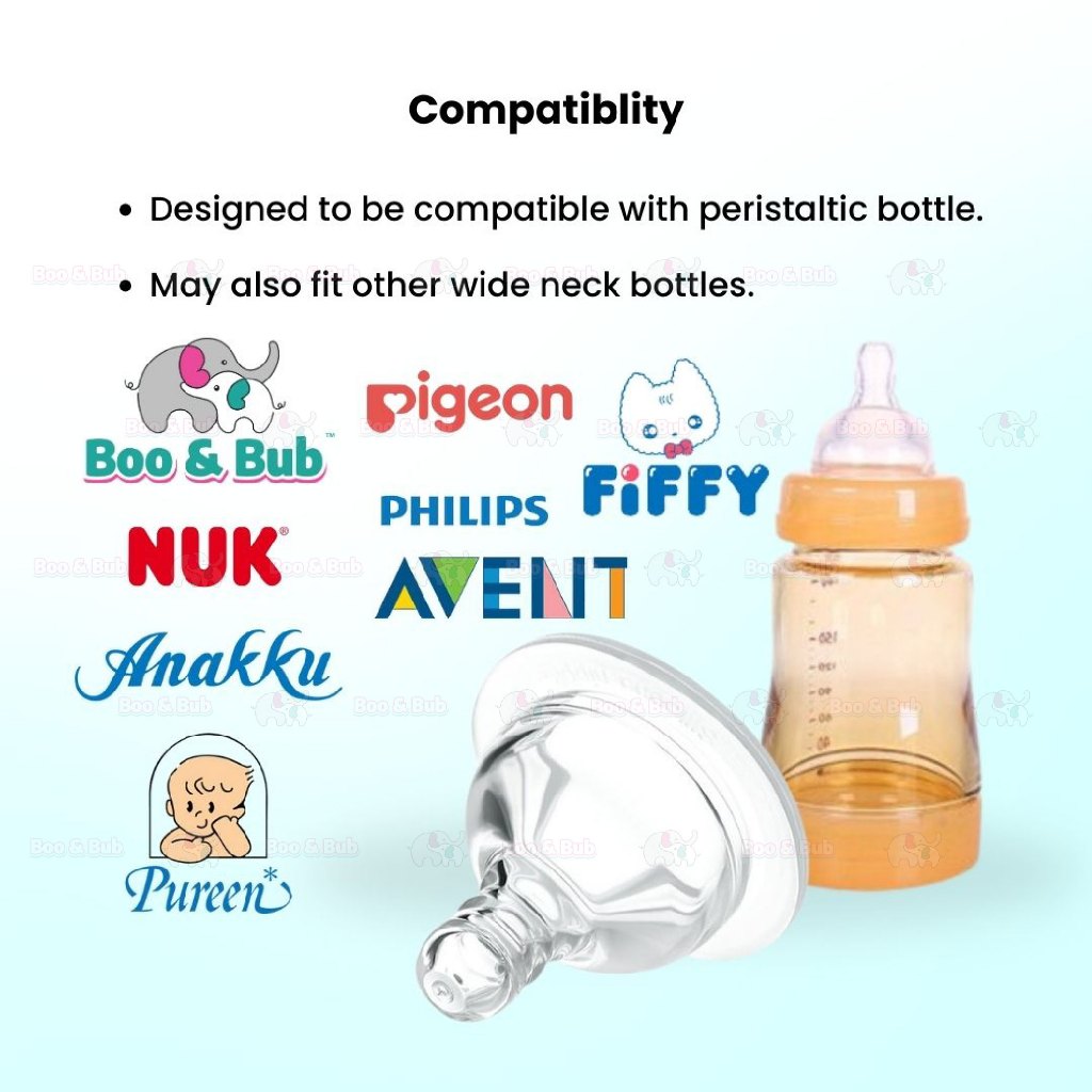 Boo&Bub Peristaltic Teat Silicone Gel Wide Mouth Thick Baby Infant Kids Teether Care Milk Feeding Bottle Pacifier Teat - Boo & Bub