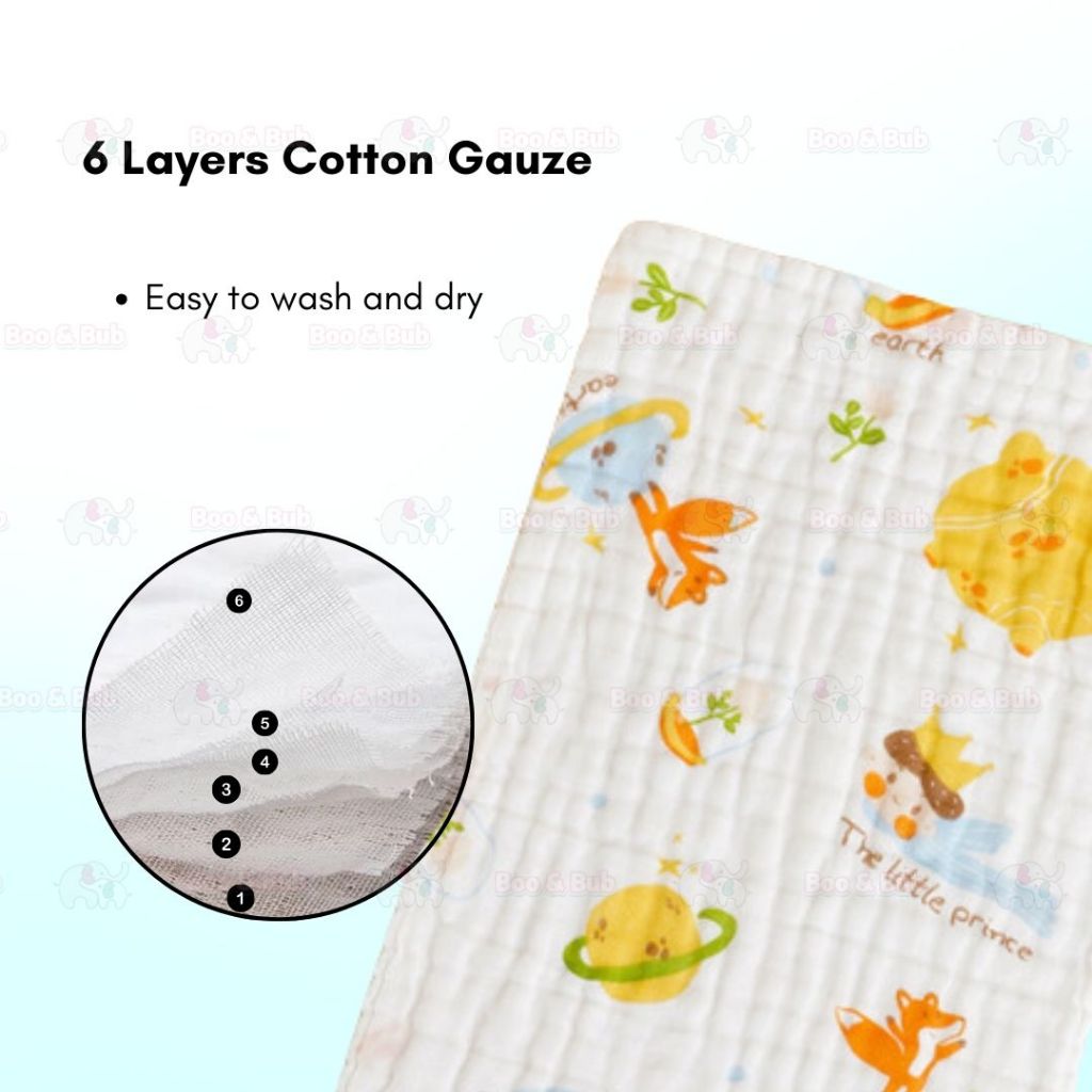 Boo and Bub Baby Burp Towel Cantik Baby Berkualiti High Absorbent High Density 50cmx25cm 6 Layer Sapu Tangan Bayi - Boo & Bub