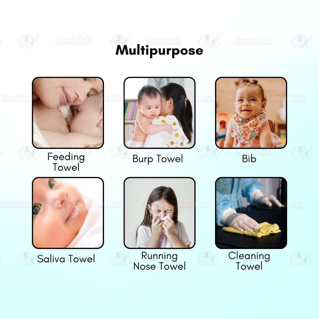 Boo and Bub Baby Burp Towel Cantik Baby Berkualiti High Absorbent High Density 50cmx25cm 6 Layer Sapu Tangan Bayi - Boo & Bub