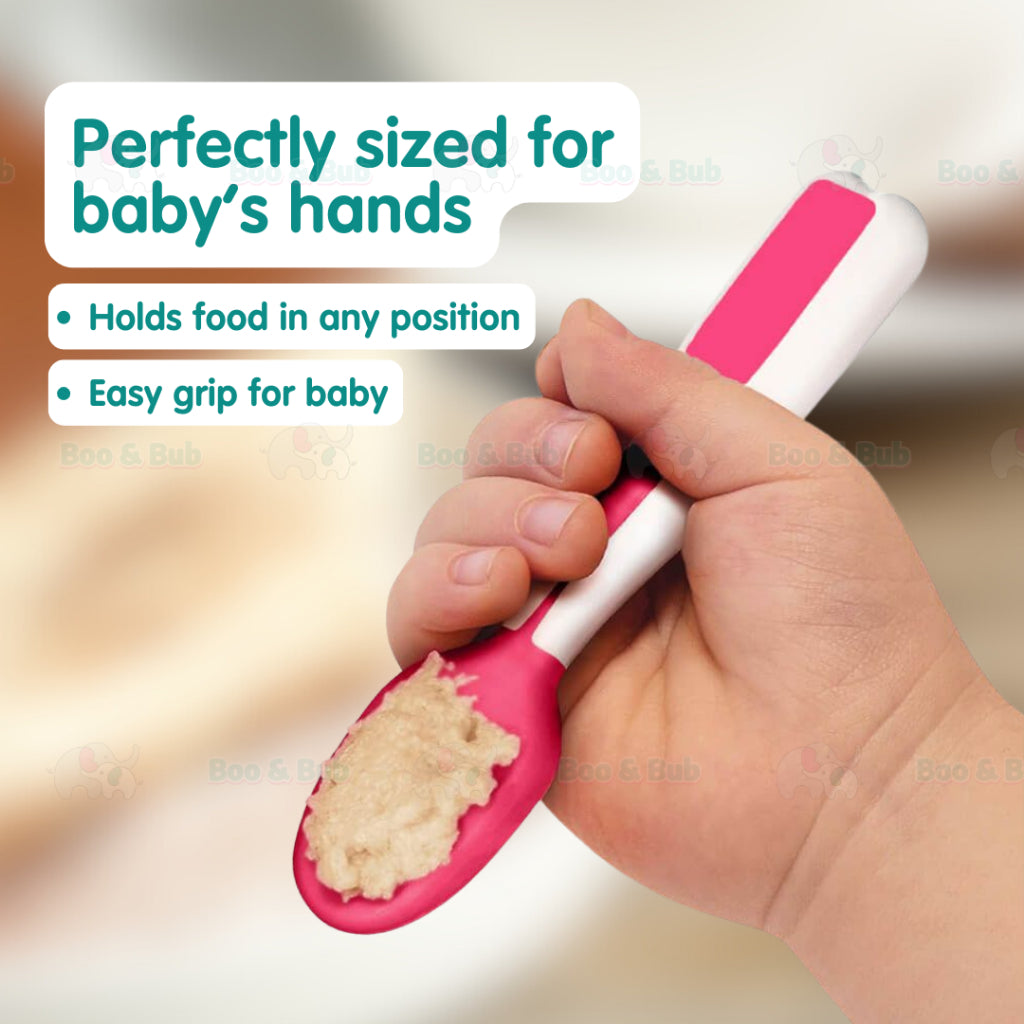 Boo & Bub Baby's First First Dipping Spoons Baby Pre-Spoon Set 2 Stag6M+ Baby First Spoon BPA FREE Safe PP Material - Boo & Bub