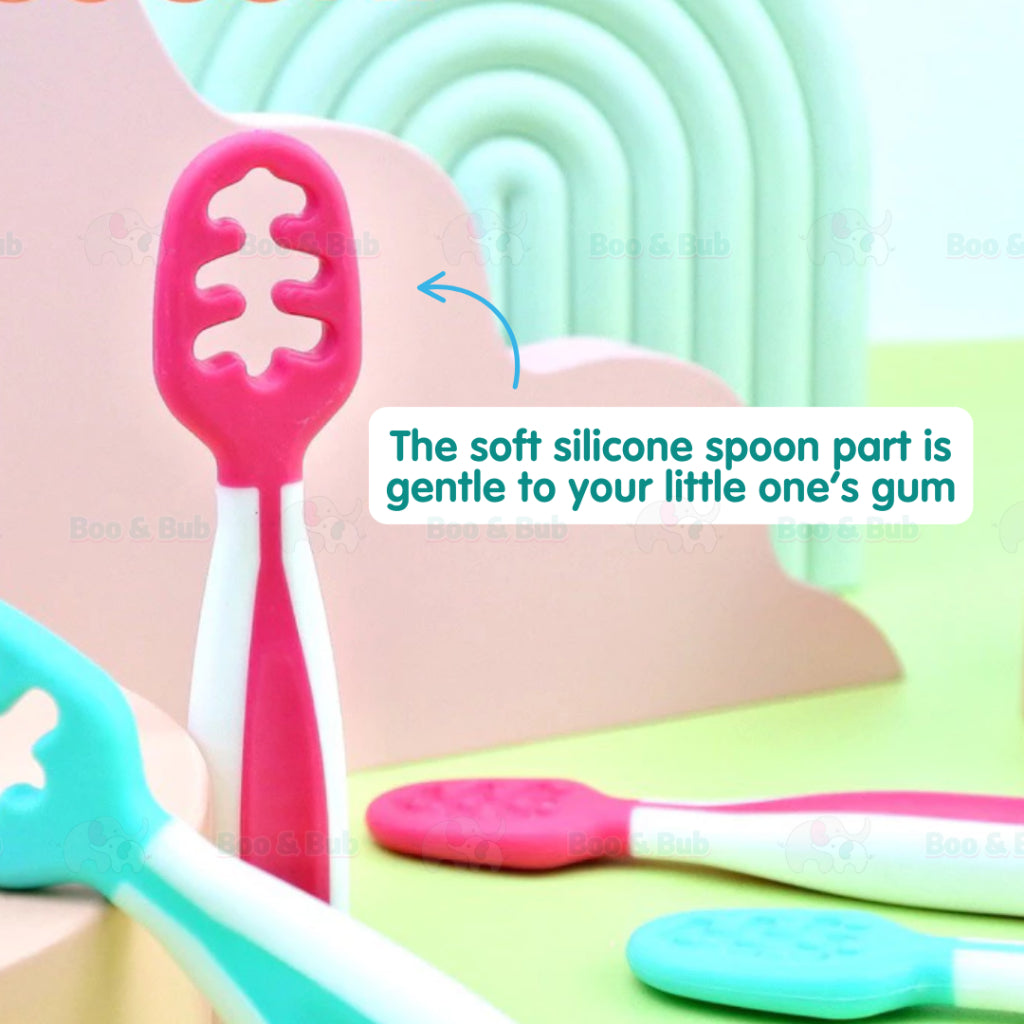 Boo & Bub Baby's First First Dipping Spoons Baby Pre-Spoon Set 2 Stag6M+ Baby First Spoon BPA FREE Safe PP Material - Boo & Bub