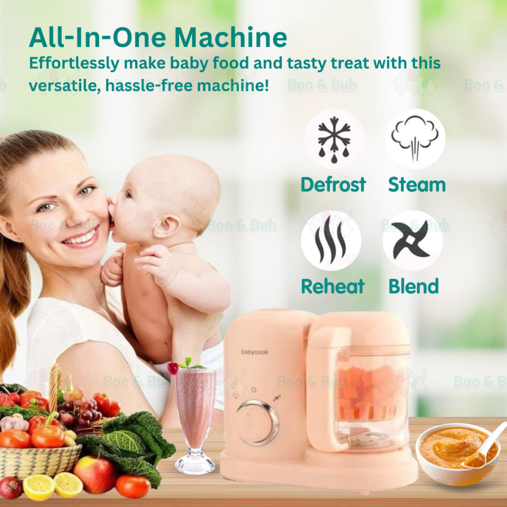 Boo&Bub Baby Food Processor 4 in 1 Baby Food Blender Makanan Baby Blender Baby Food Processor Steamer Mixer Grinder - Boo & Bub