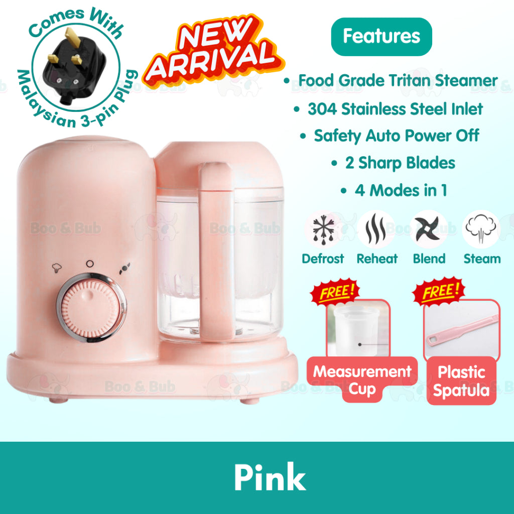 Boo&Bub Baby Food Processor 4 in 1 Baby Food Blender Makanan Baby Blender Baby Food Processor Steamer Mixer Grinder - Boo & Bub