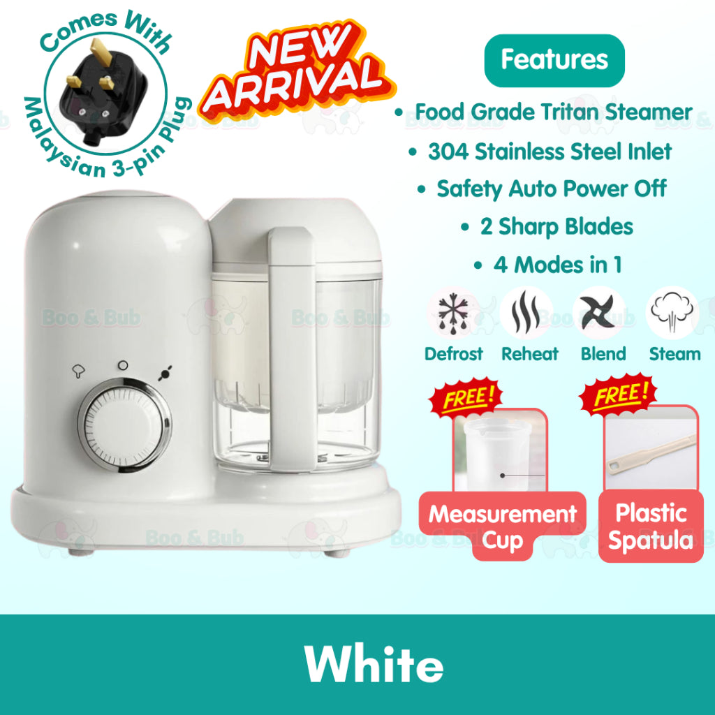 Boo&Bub Baby Food Processor 4 in 1 Baby Food Blender Makanan Baby Blender Baby Food Processor Steamer Mixer Grinder - Boo & Bub