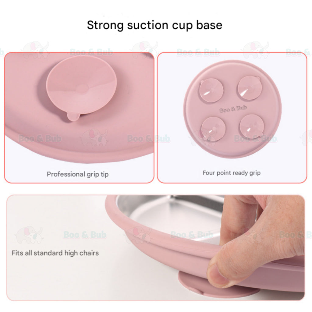 Boo&Bub Baby Stainless Steel Tableware Set 5pcs BPA-Free Silikon Hisap Anti-Tumpah Set Pinggan Mangkuk Bayi 儿童餐具 吸盘防滑 - Boo & Bub