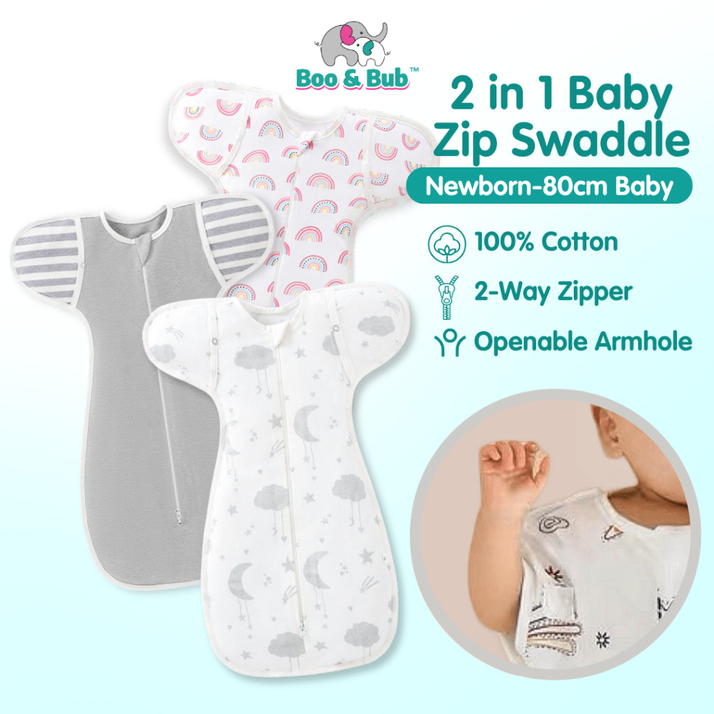 Boo&Bub Zip Swaddle Sleeping Bag Newborn Baby Wrap Cotton Bedung Bayi Bayi Baru Lahir | Bedung Zip Bayi | 婴儿睡袋 包被 拉链款 - Boo & Bub
