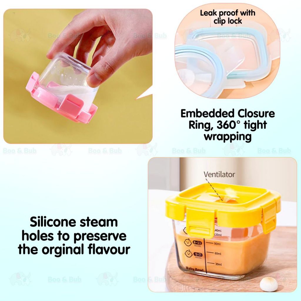 Boo&Bub 170/130ML Glass Baby Food Container Snack Milk Sealed Box Feeding Bowl Container Storage Lead Kotak Makanan - Boo & Bub