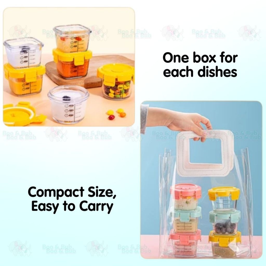 Boo&Bub 170/130ML Glass Baby Food Container Snack Milk Sealed Box Feeding Bowl Container Storage Lead Kotak Makanan - Boo & Bub