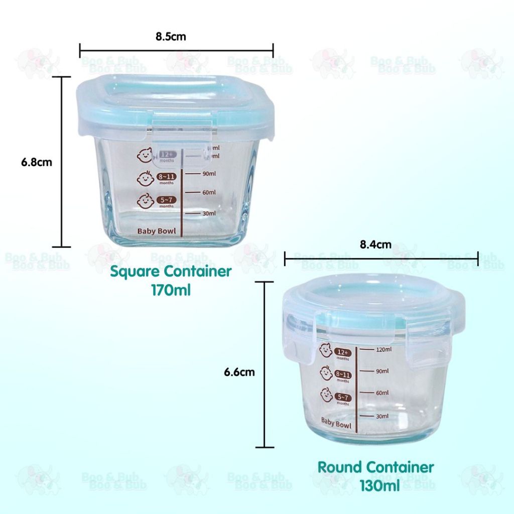 Boo&Bub 170/130ML Glass Baby Food Container Snack Milk Sealed Box Feeding Bowl Container Storage Lead Kotak Makanan - Boo & Bub