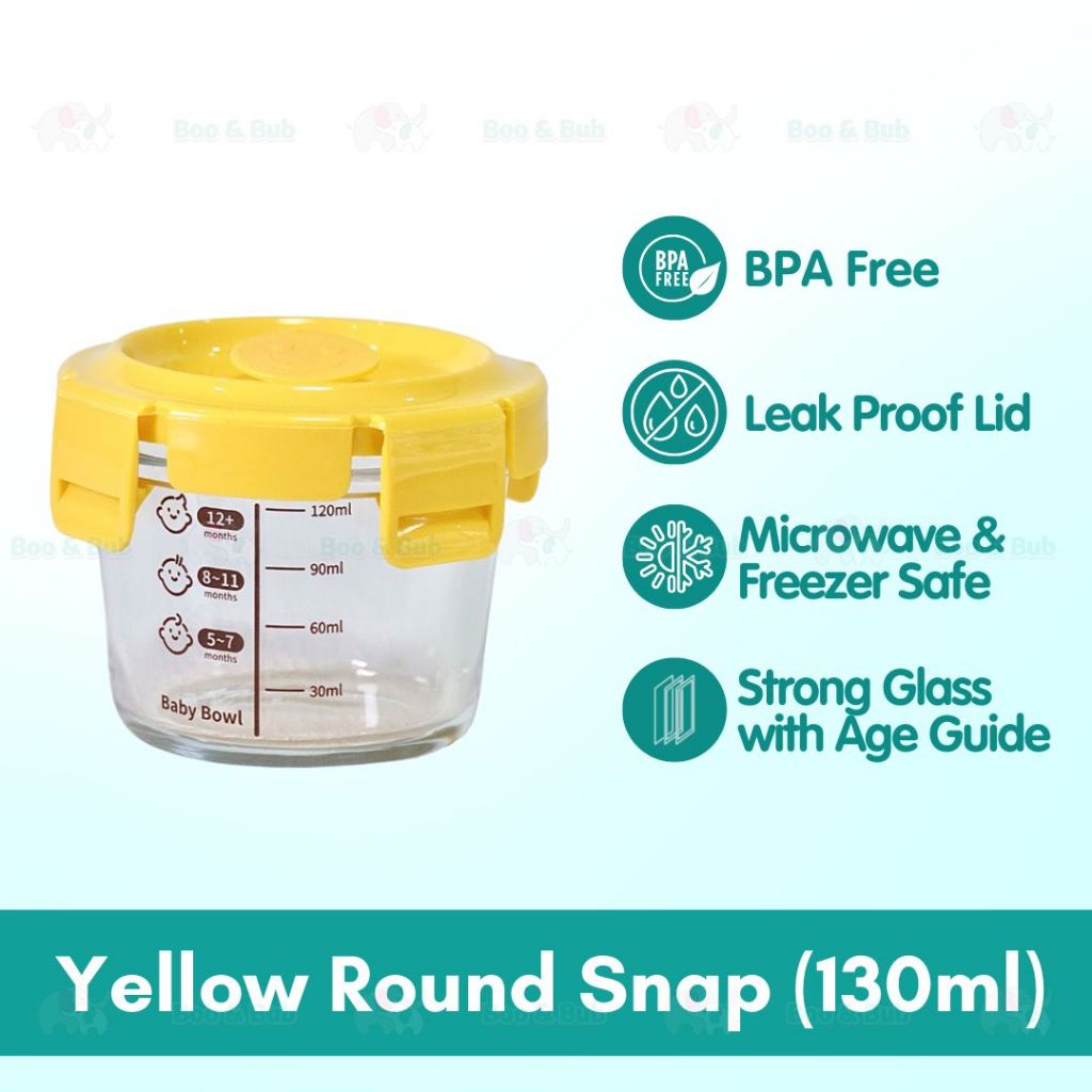 Boo&Bub 170/130ML Glass Baby Food Container Snack Milk Sealed Box Feeding Bowl Container Storage Lead Kotak Makanan - Boo & Bub