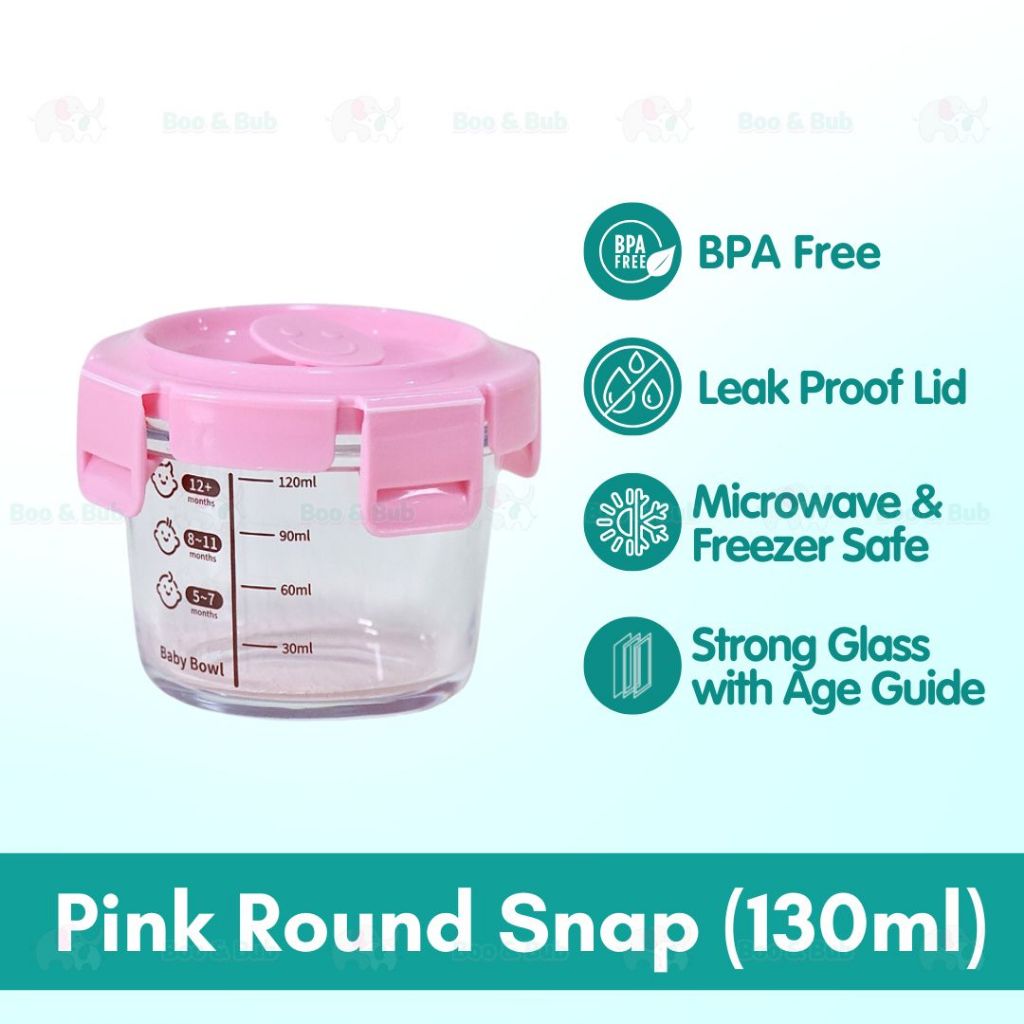 Boo&Bub 170/130ML Glass Baby Food Container Snack Milk Sealed Box Feeding Bowl Container Storage Lead Kotak Makanan - Boo & Bub