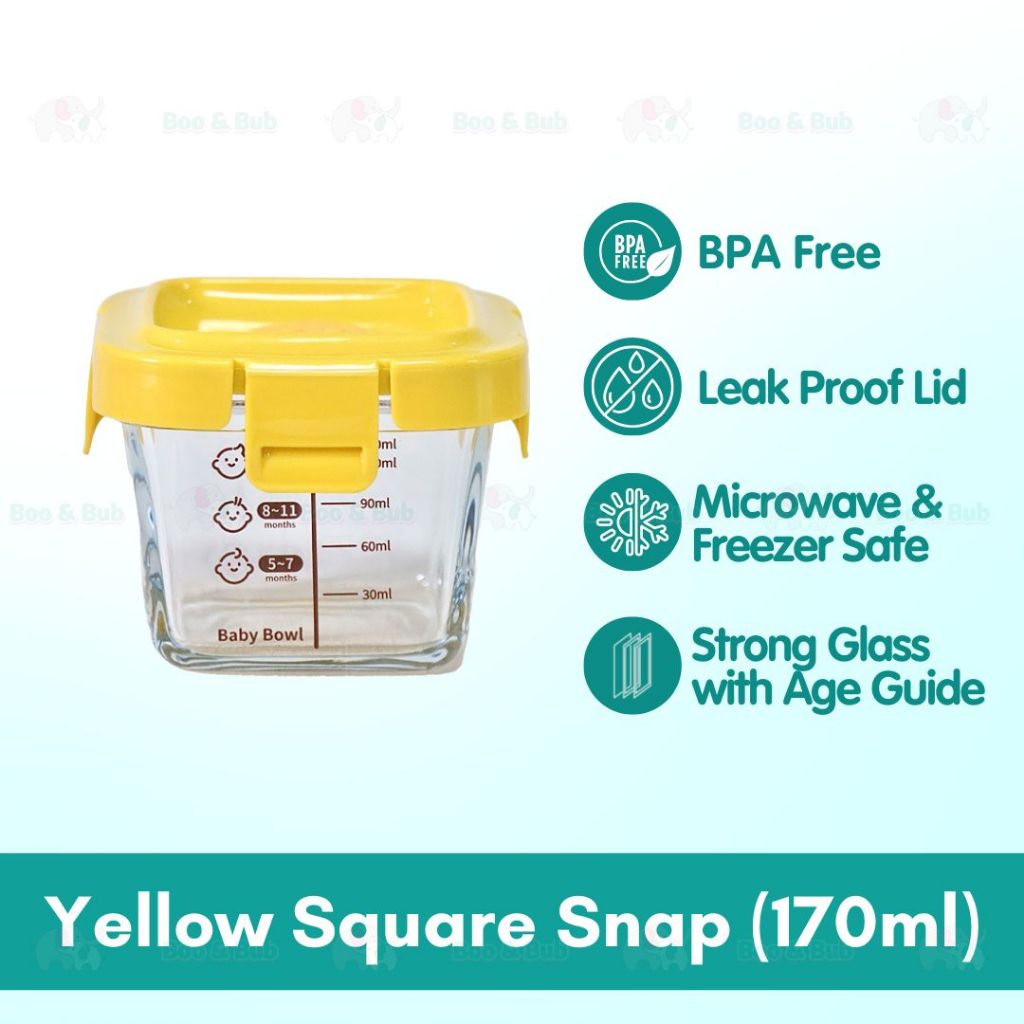 Boo&Bub 170/130ML Glass Baby Food Container Snack Milk Sealed Box Feeding Bowl Container Storage Lead Kotak Makanan - Boo & Bub