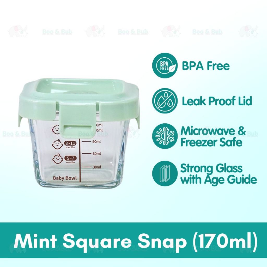 Boo&Bub 170/130ML Glass Baby Food Container Snack Milk Sealed Box Feeding Bowl Container Storage Lead Kotak Makanan - Boo & Bub