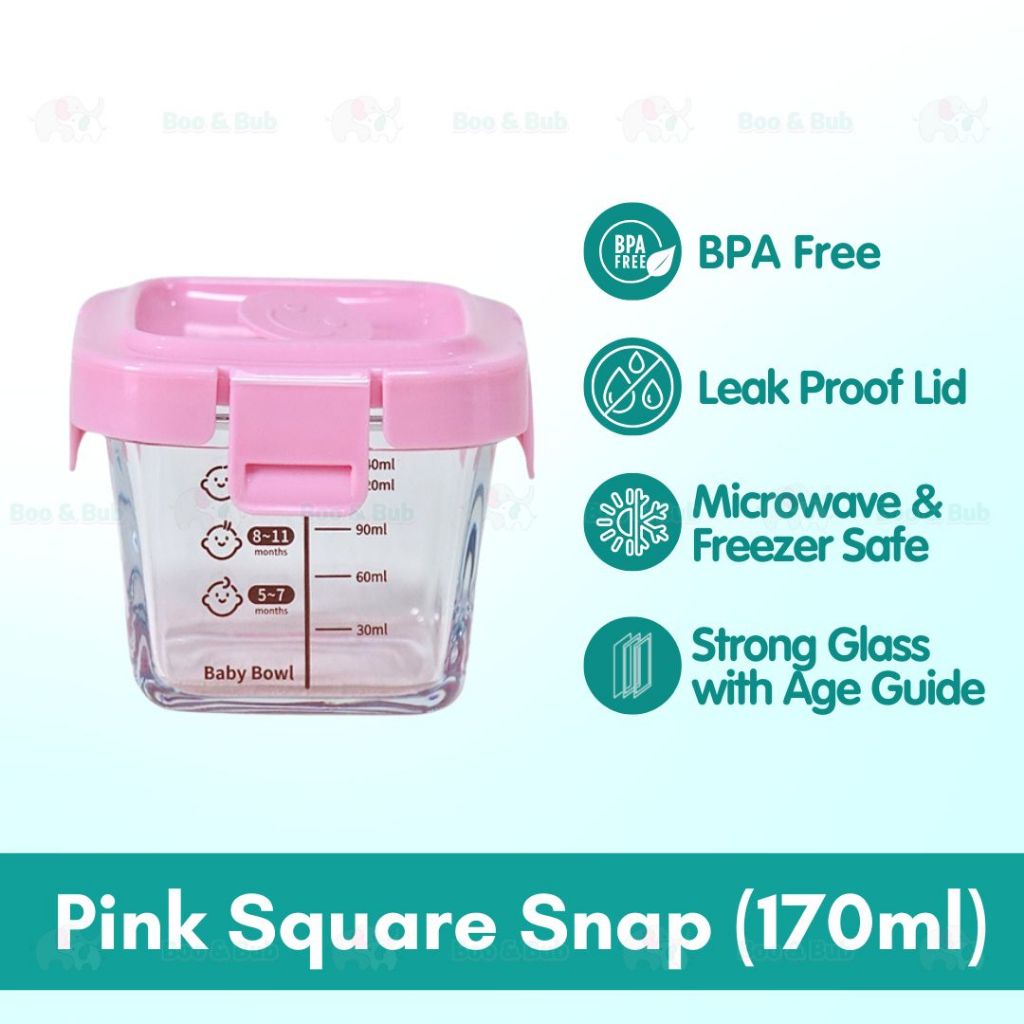 Boo&Bub 170/130ML Glass Baby Food Container Snack Milk Sealed Box Feeding Bowl Container Storage Lead Kotak Makanan - Boo & Bub