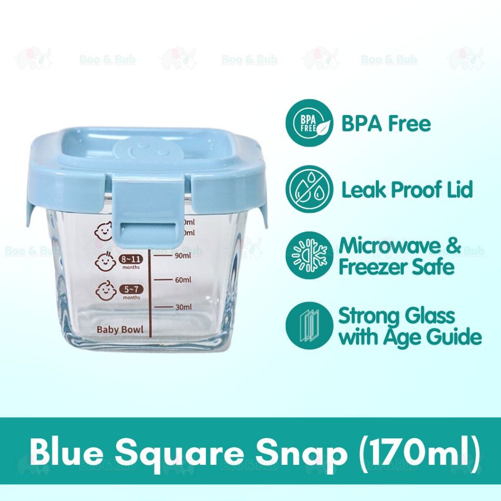 Boo&Bub 170/130ML Glass Baby Food Container Snack Milk Sealed Box Feeding Bowl Container Storage Lead Kotak Makanan - Boo & Bub