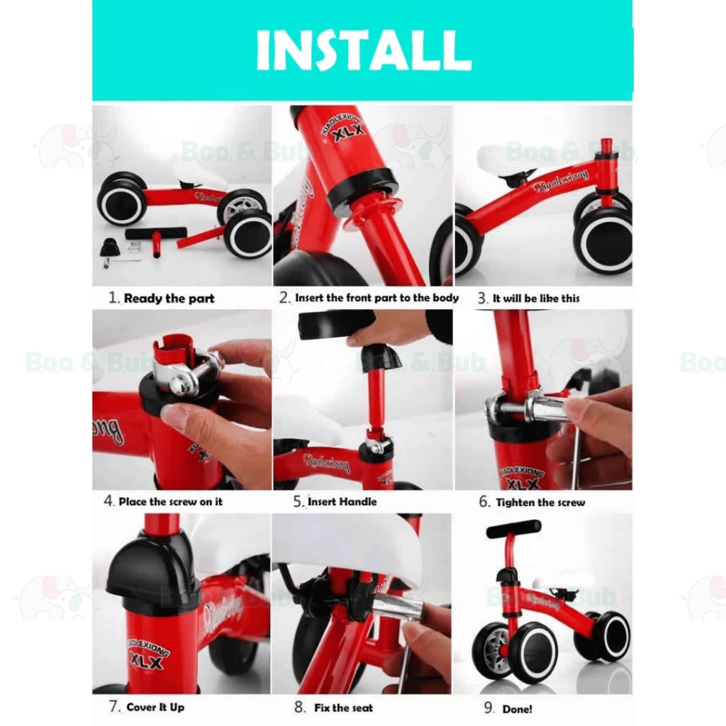 Boo&Bub NEW Kids Balancer Bike | Lightweight Baby Balance Bike Scooter Four wheel Tricycle Ride on Bicycle Outdoor game - Boo & Bub