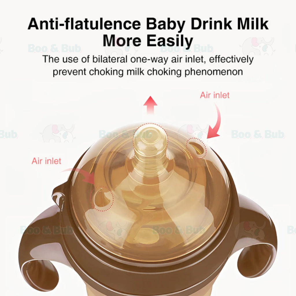 Boo and Bub Brown Silicone Baby Bottle Wide-neck Anti-flatulence Bayi Botol Susu with straw BPA FREE - Boo & Bub