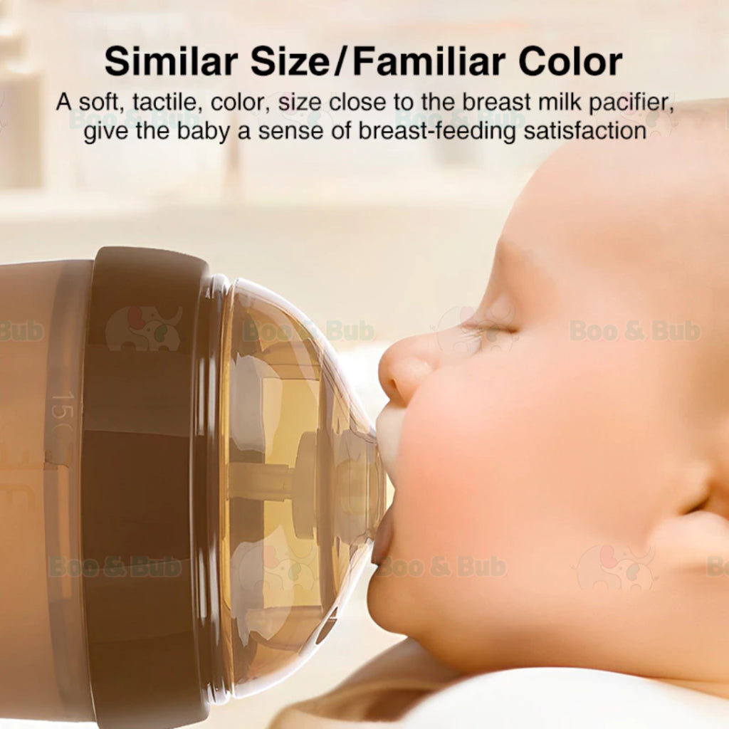 Boo and Bub Brown Silicone Baby Bottle Wide-neck Anti-flatulence Bayi Botol Susu with straw BPA FREE - Boo & Bub