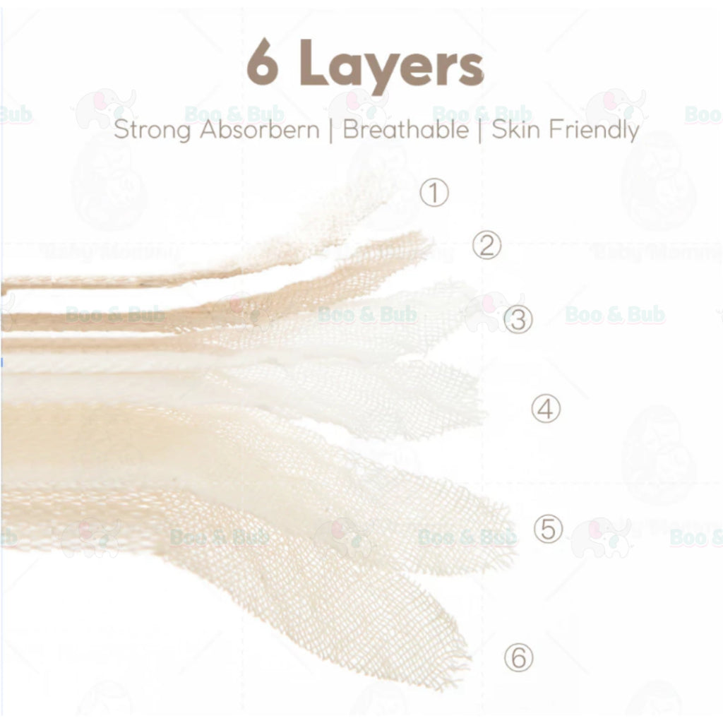 Boo&Bub 6 layers Baby Bib Cotton Bib Baby Saliva Towel Newborn Baby Saliva Bib Soft Washable drooling Bib 新生儿围兜 柔软可洗 吸水 - Boo & Bub
