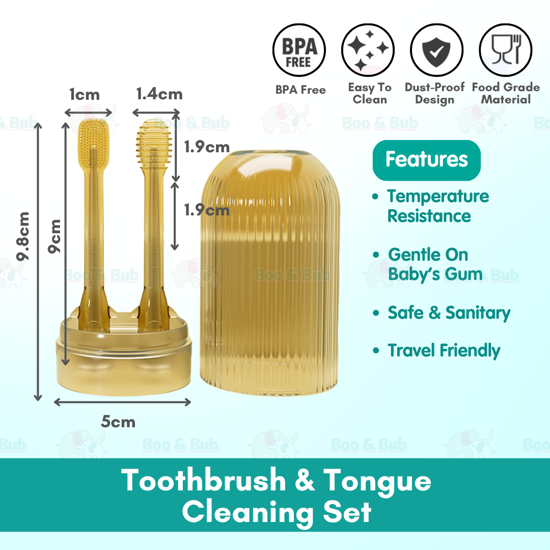 Boo & Bub 3 in 1 Silicone Baby Toothbrush Cup set Infant Oral Care Tongue Cleaner Baby Soft Toothbrush berus gigi baby - Boo & Bub