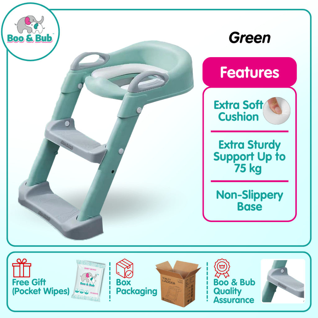 Kids Foldable Soft-Padded Cushion Toilet Training Seat With Anti-Slip Step Ladder | Potty Urinal stool training - Boo & Bub
