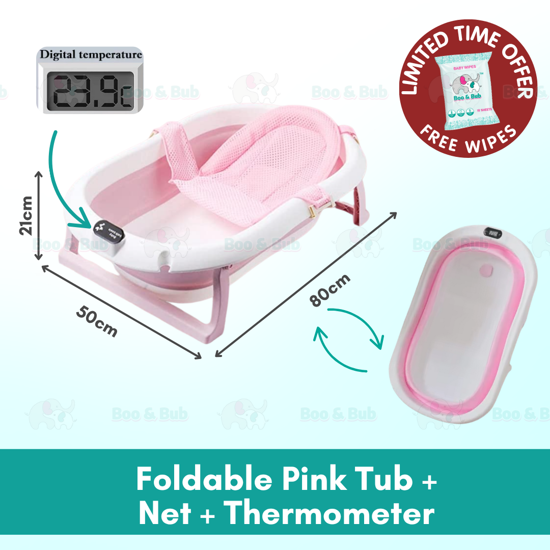 Baby Foldable Bath Tub | Non-Slip Thermometer Bathtub Baby Swim Tubs Bath Body Wash Portable Safe Kid - Boo & Bub