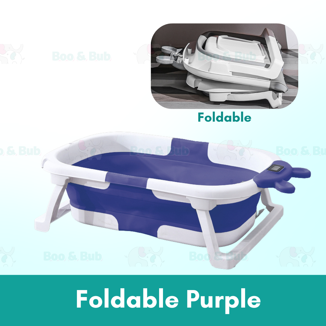 Baby Foldable Bath Tub | Non-Slip Thermometer Bathtub Baby Swim Tubs Bath Body Wash Portable Safe Kid - Boo & Bub