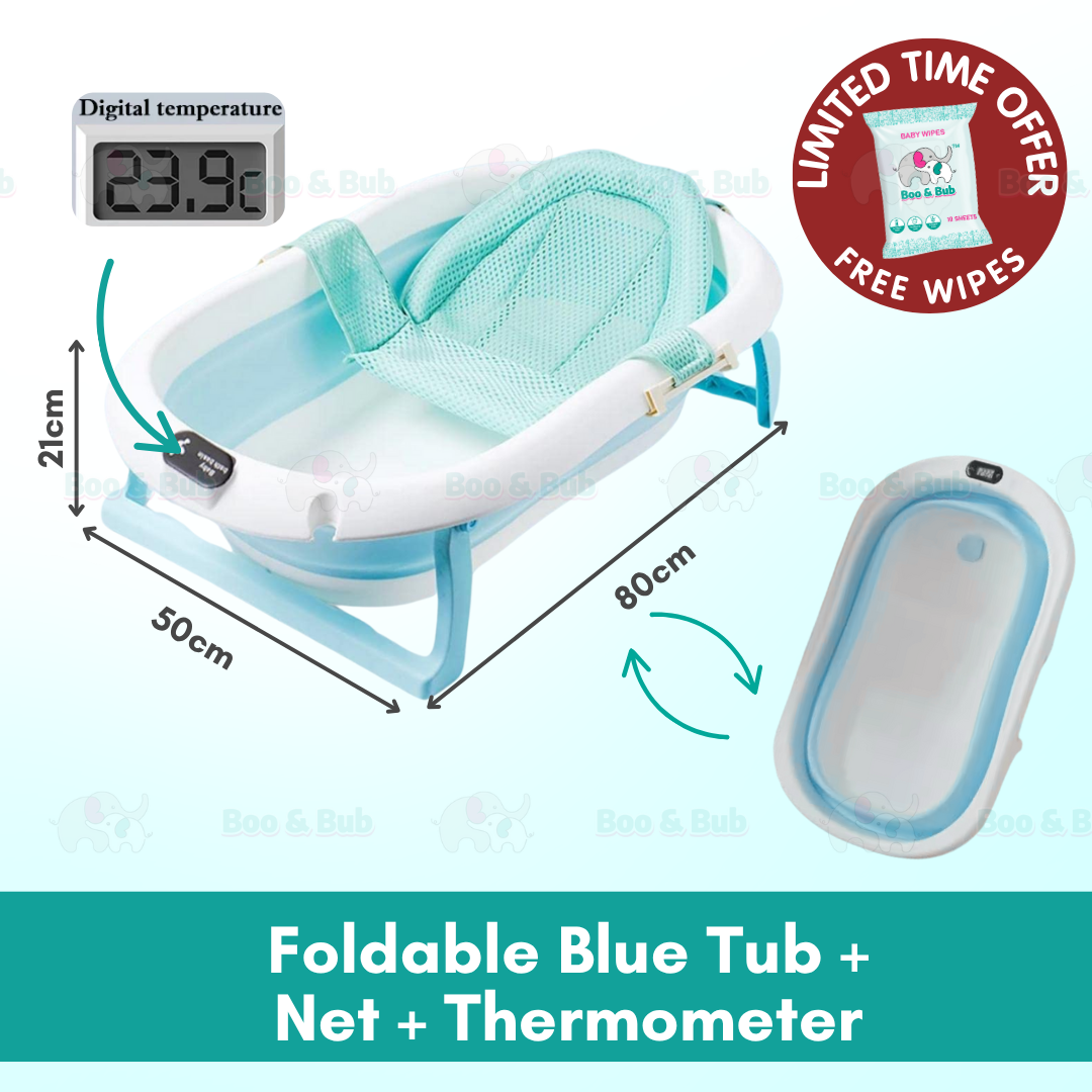 Baby Foldable Bath Tub | Non-Slip Thermometer Bathtub Baby Swim Tubs Bath Body Wash Portable Safe Kid - Boo & Bub