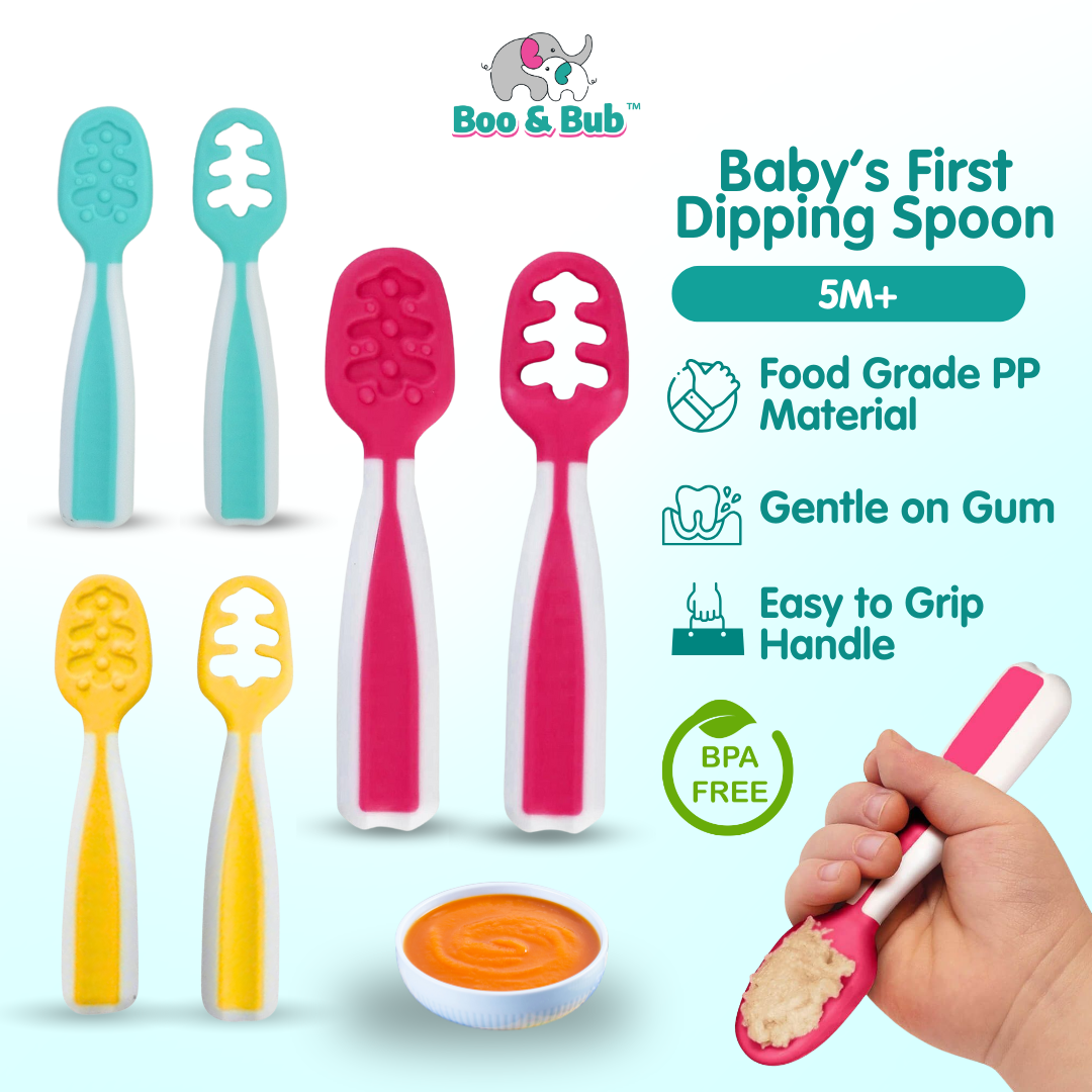 Boo & Bub Baby's First First Dipping Spoons Baby Pre-Spoon Set 2 Stag6M+ Baby First Spoon BPA FREE Safe PP Material - Boo & Bub