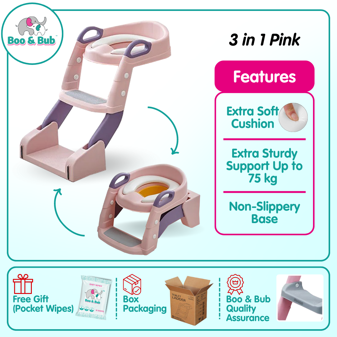 Kids Foldable Soft-Padded Cushion Toilet Training Seat With Anti-Slip Step Ladder | Potty Urinal stool training - Boo & Bub