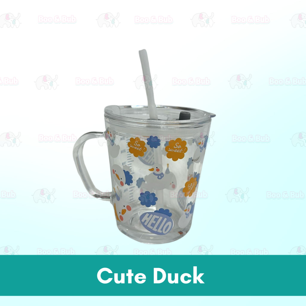 400ml Milk Cup with Cover Silicone straw | Training Glass Mug Baby Dinosaur Unicorn Water Bottle Heat-Resistant - Boo & Bub