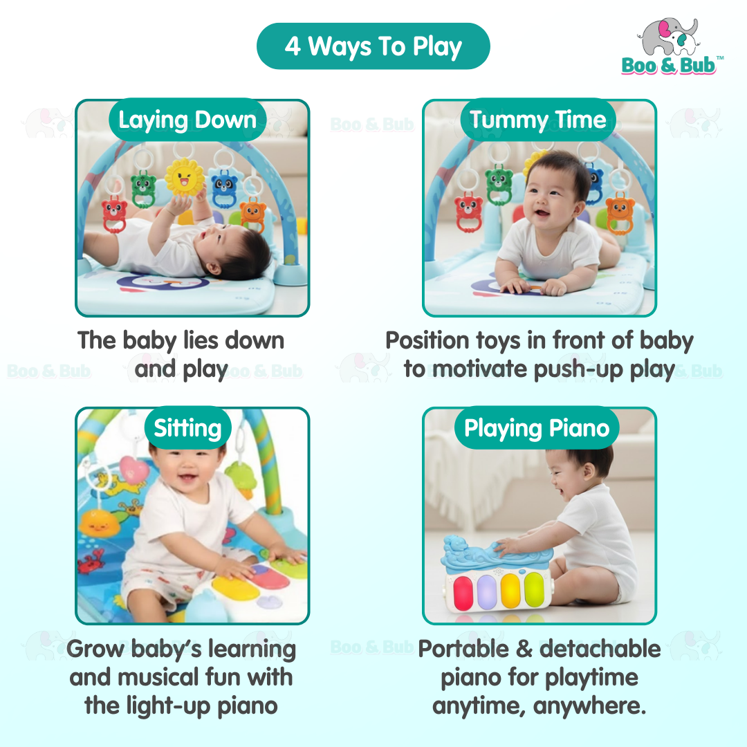 Music Baby Gym Piano Play Mat | Infant Crawling Activity Bed Toddler Exercise Fitness Rattle | Tilam Mainan Bayi - Boo & Bub