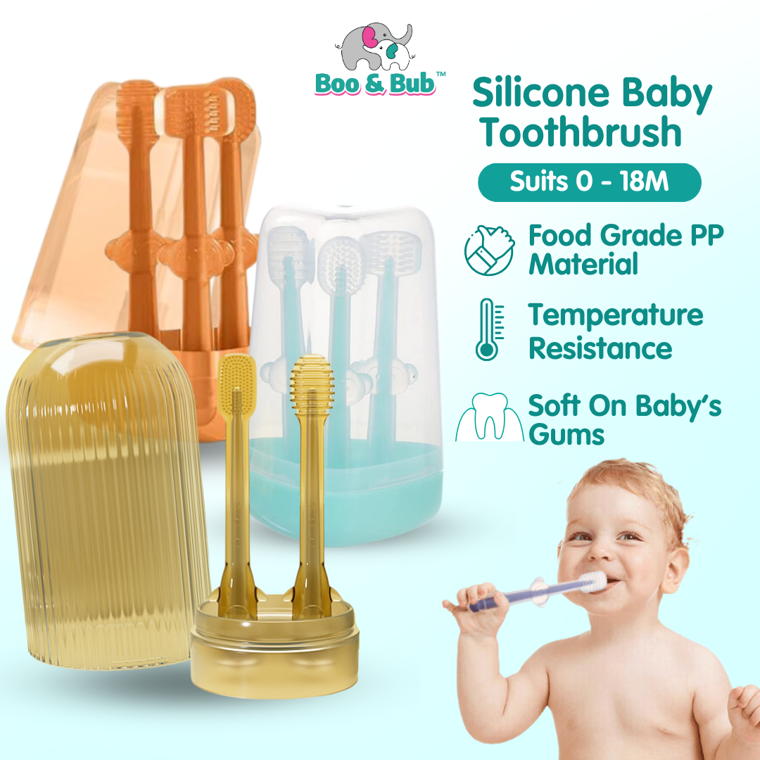 Boo & Bub 3 in 1 Silicone Baby Toothbrush Cup set Infant Oral Care Tongue Cleaner Baby Soft Toothbrush berus gigi baby - Boo & Bub