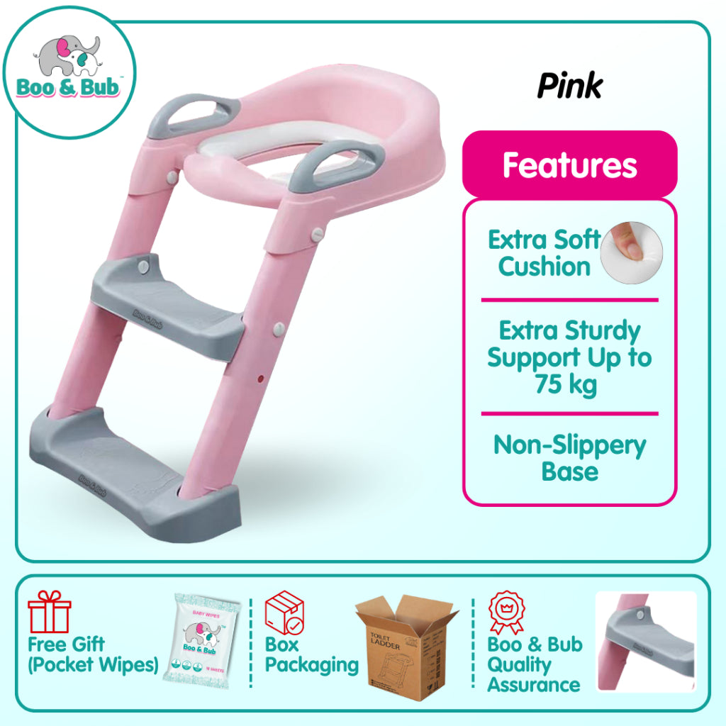 Kids Foldable Soft-Padded Cushion Toilet Training Seat With Anti-Slip Step Ladder | Potty Urinal stool training - Boo & Bub
